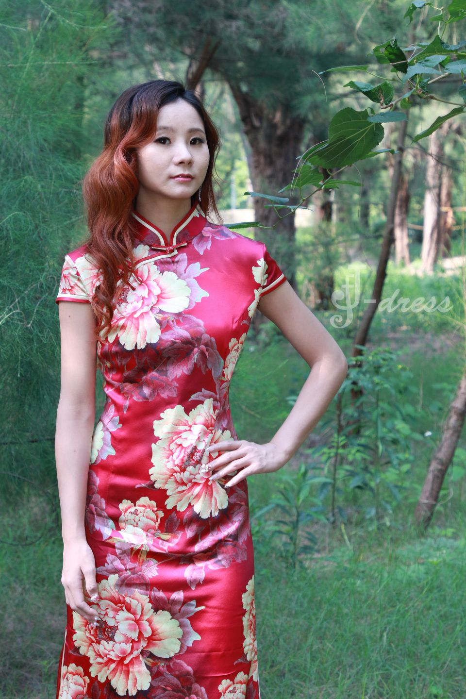 大花真丝短旗袍～晚礼服 / 妈妈礼服 / 男女花童礼服 / 短礼服 / 时尚