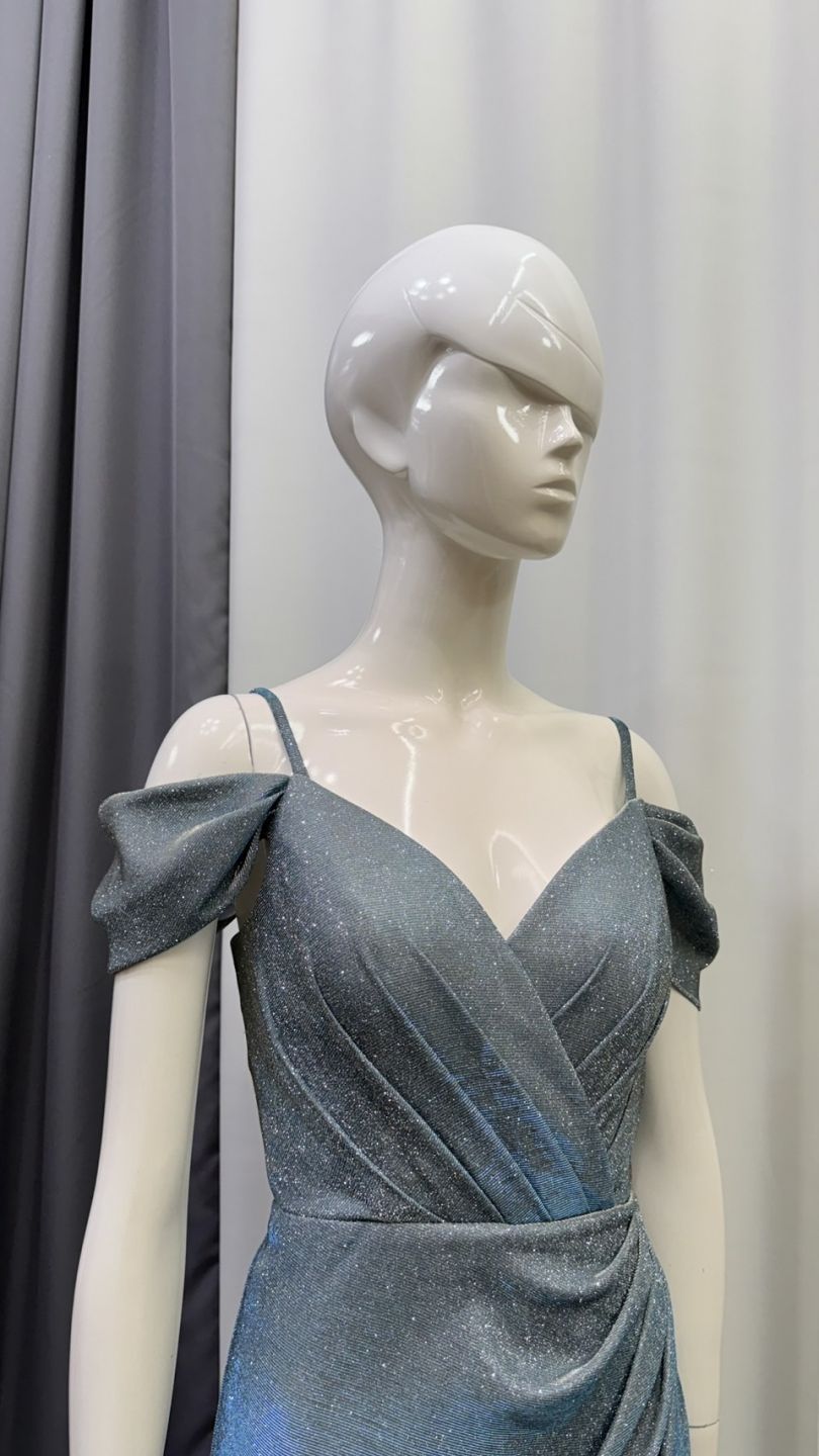 星空藍亮片一字肩禮服