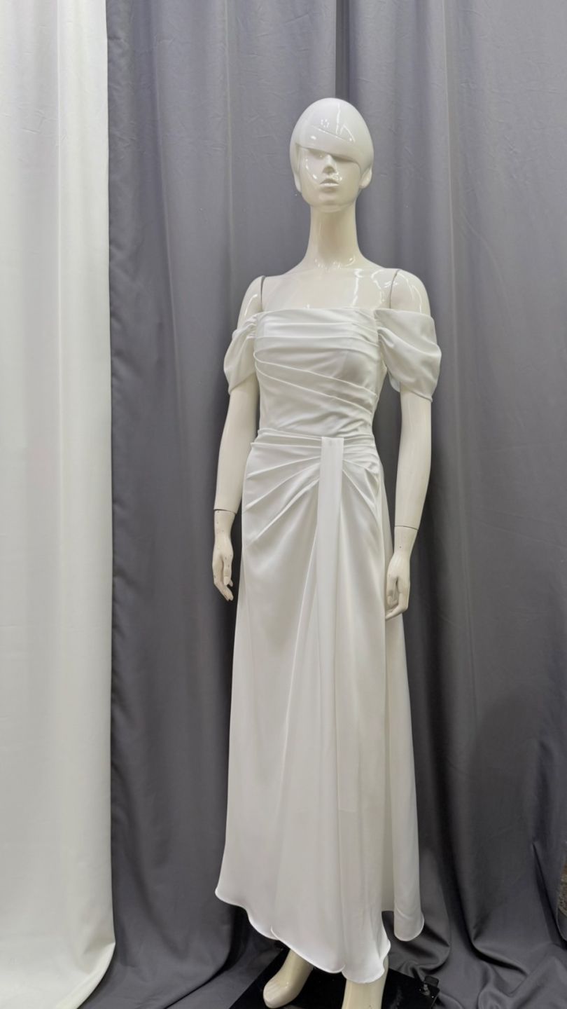 柔光緞面短袖長禮服